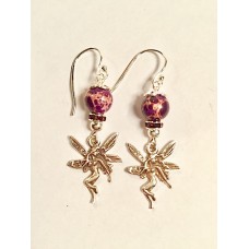 631 boucles d'oreilles jaspe marin, fée en  argent sterling 